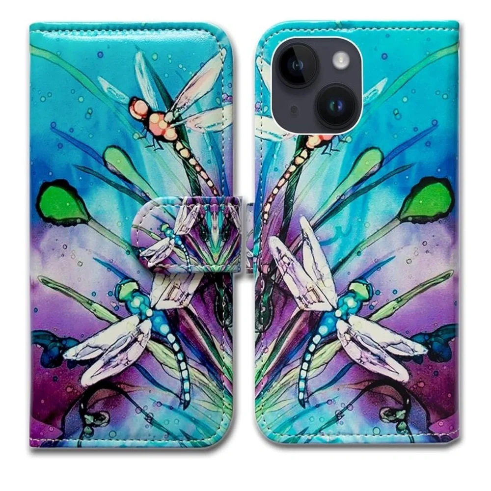 Case for Samsung A 12, Cute Dragonfly Leather Flip Phone Case Wallet Cover